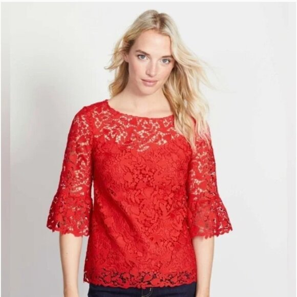 Boden Tops - BODEN Red Heart Dove Brittany Lace Top Blouse, Red, Size 4